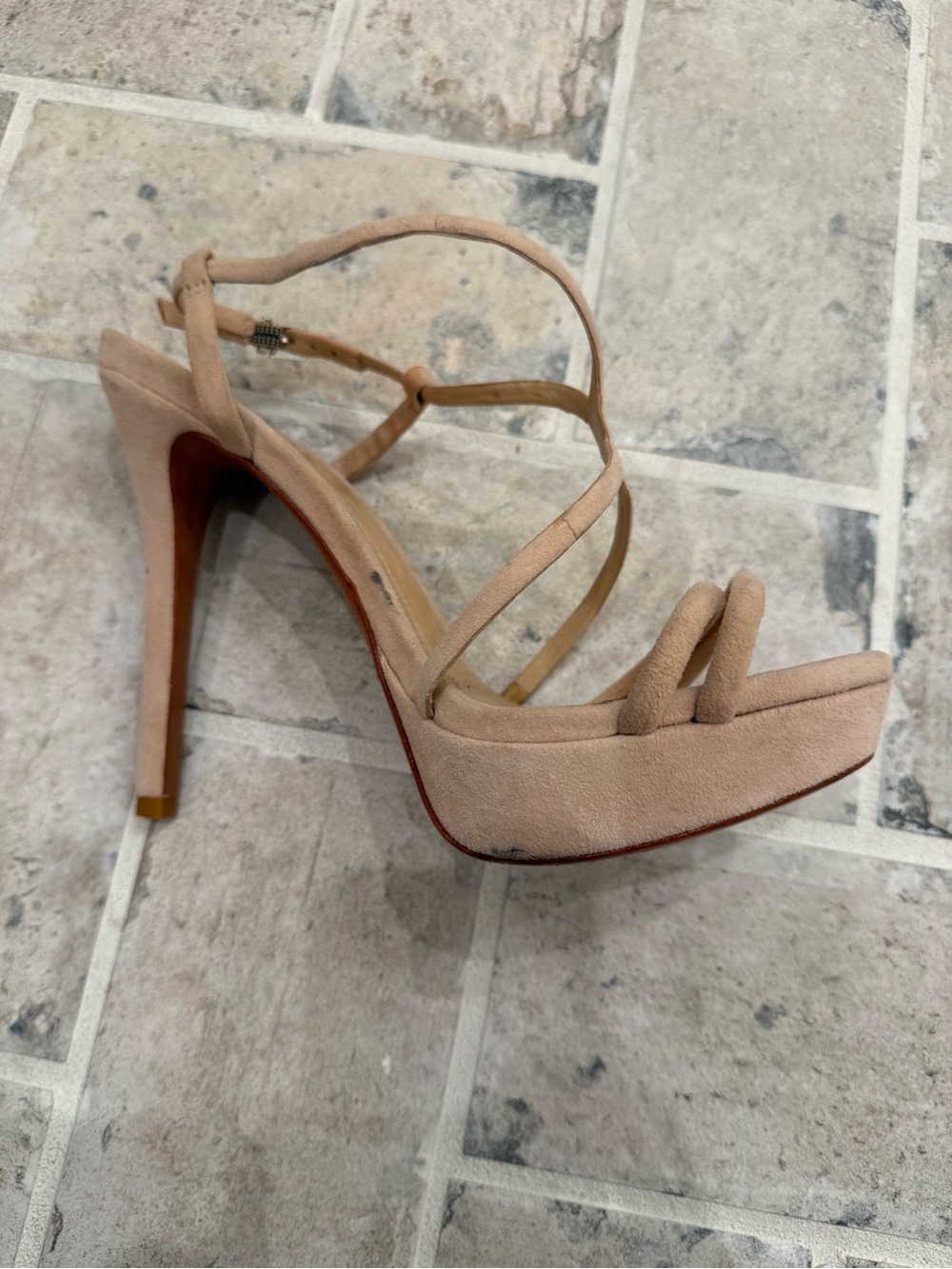 SCHUTZ Nude/Tan Strappy Suede Platform Stiletto Sandals with Dust Bag - Picture 5 of 15